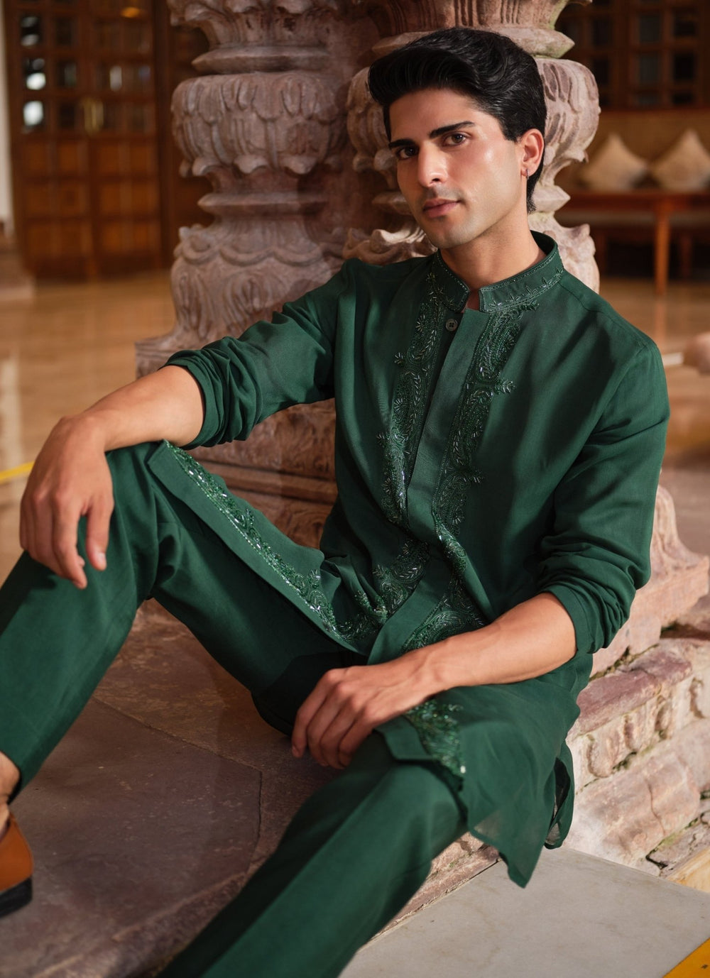 Darzi House Emerald Green Georgette Kurta SetFabilicious Fashion