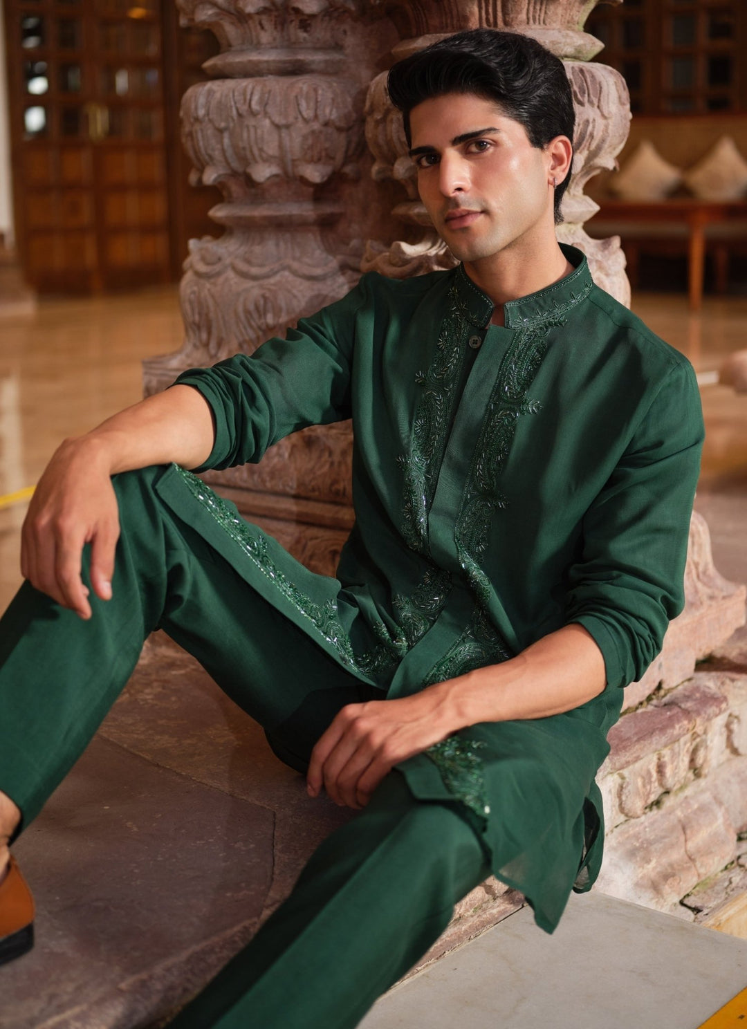 Darzi House Emerald Green Georgette Kurta SetFabilicious Fashion