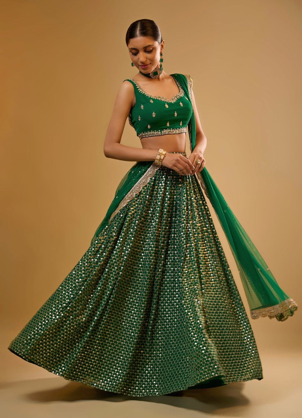 Emerald Green Georgette Lehenga Set Renee Label - Fabilicious Fashion