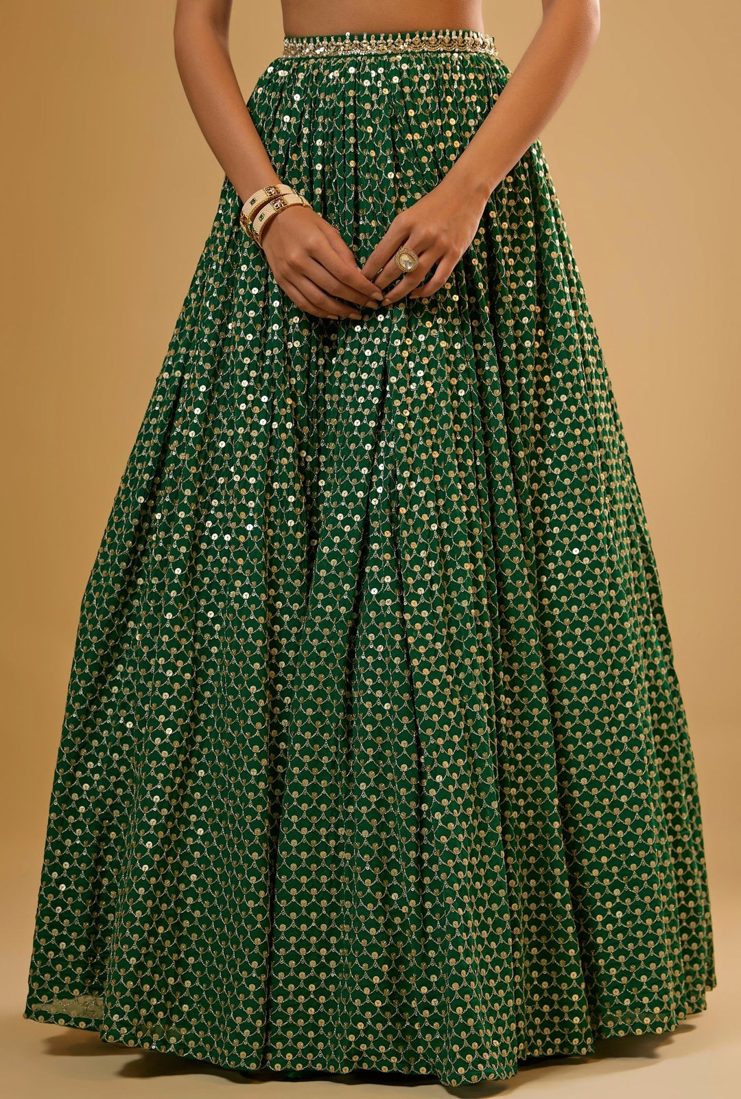 Emerald Green Georgette Lehenga Set Renee Label - Fabilicious Fashion