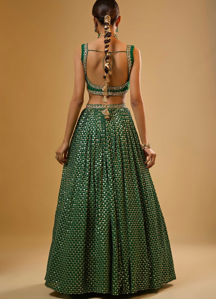 Emerald Green Georgette Lehenga Set Renee Label - Fabilicious Fashion