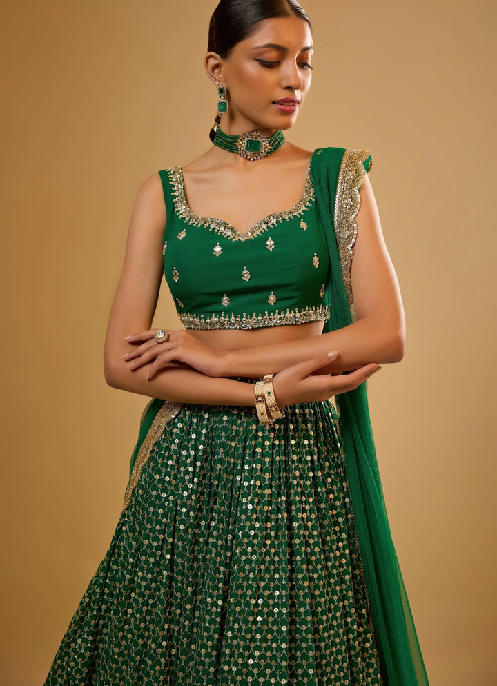 Emerald Green Georgette Lehenga Set Renee Label - Fabilicious Fashion