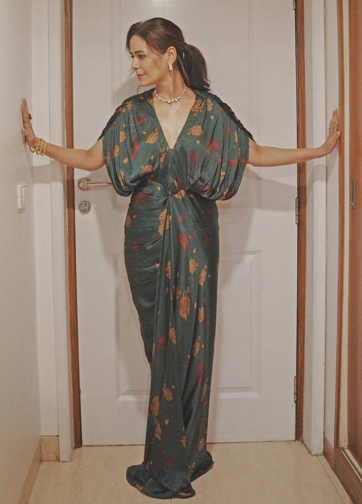 Studio Surbhi Emerald Green Georgette Satin Kaftan GownFabilicious Fashion