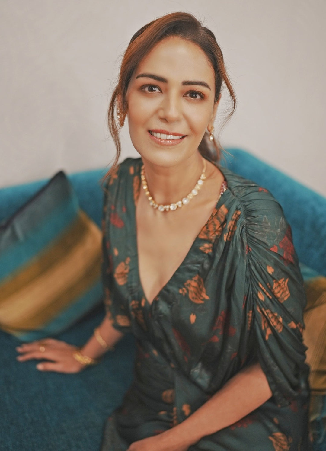 Studio Surbhi Emerald Green Georgette Satin Kaftan GownFabilicious Fashion