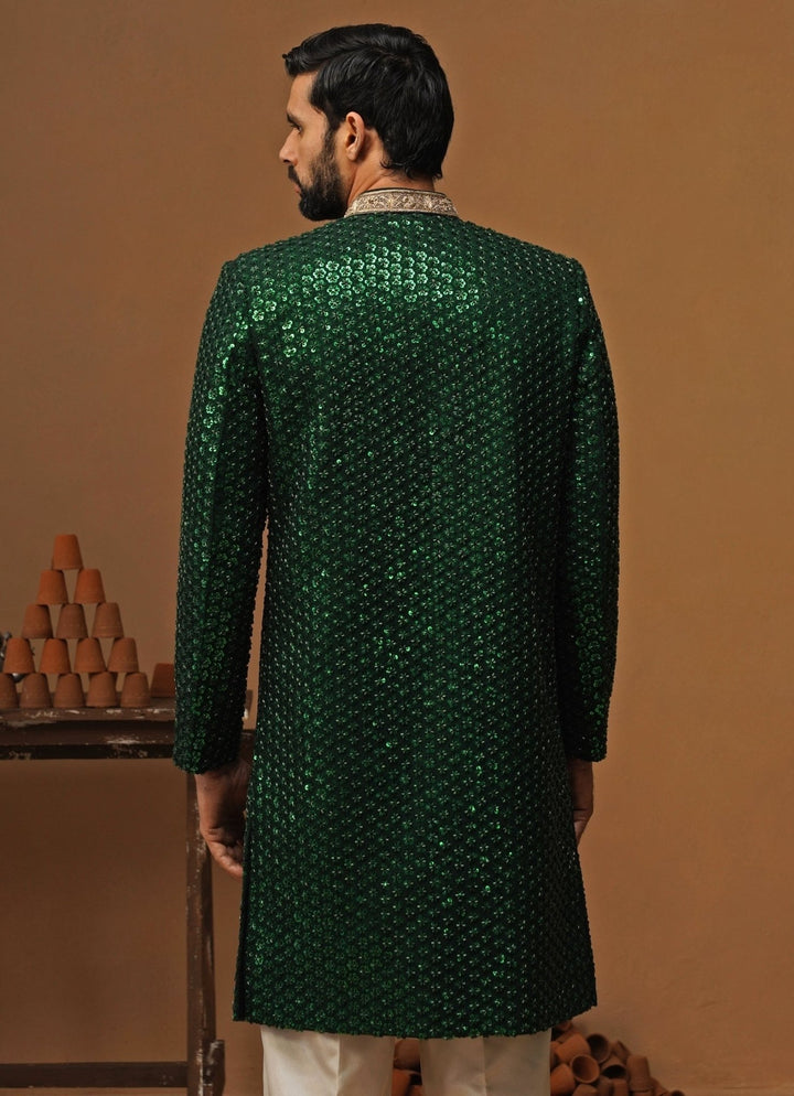 Kalpraag Emerald Green Georgette Sherwani SetFabilicious Fashion
