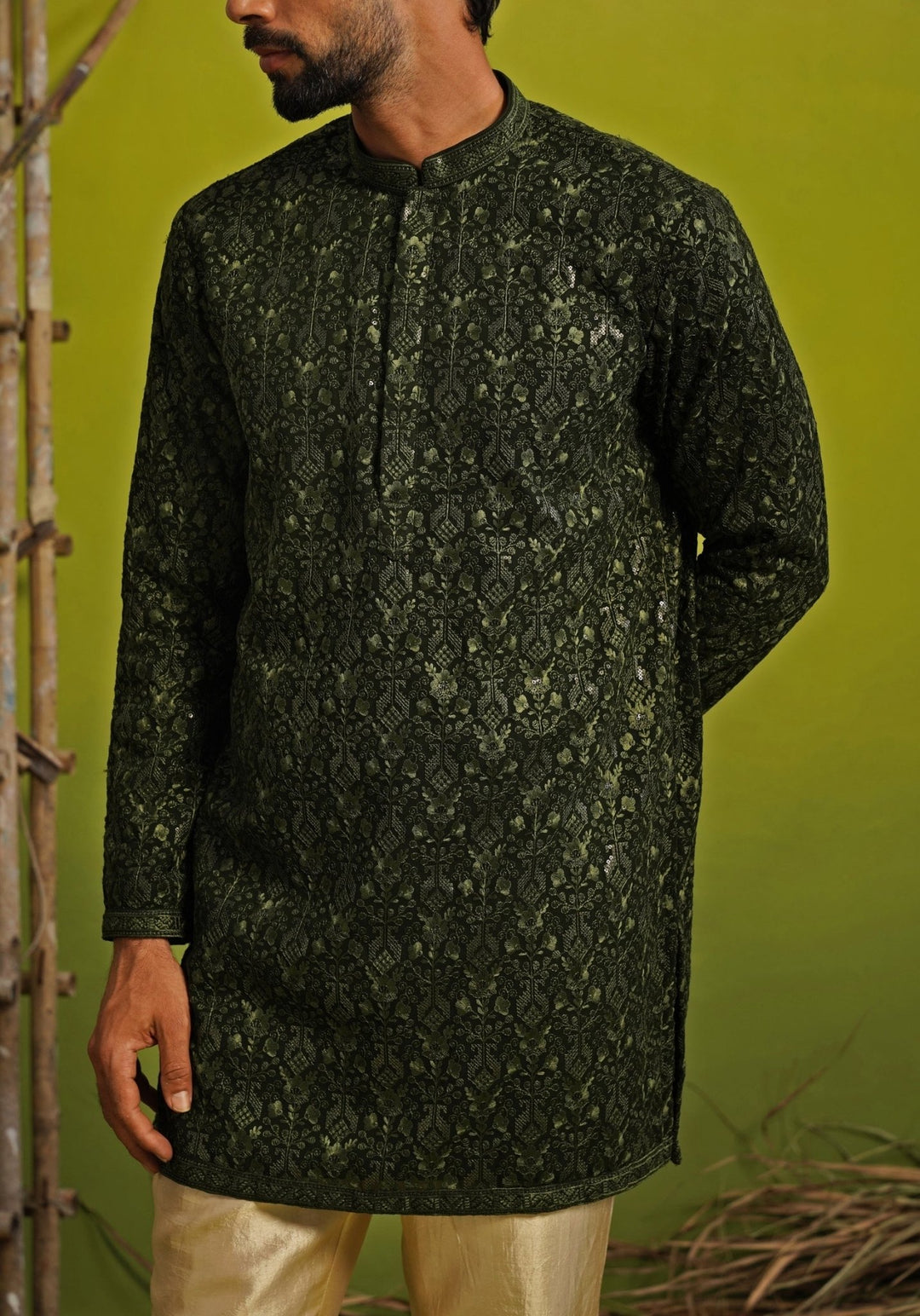Emerald Green Georgette Short Kurta Set Kalpraag - Fabilicious Fashion