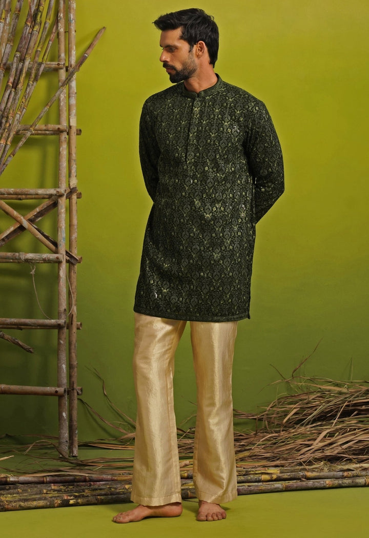 Emerald Green Georgette Short Kurta Set Kalpraag - Fabilicious Fashion
