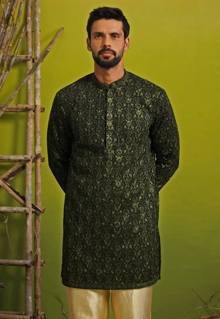 Emerald Green Georgette Short Kurta Set Kalpraag - Fabilicious Fashion