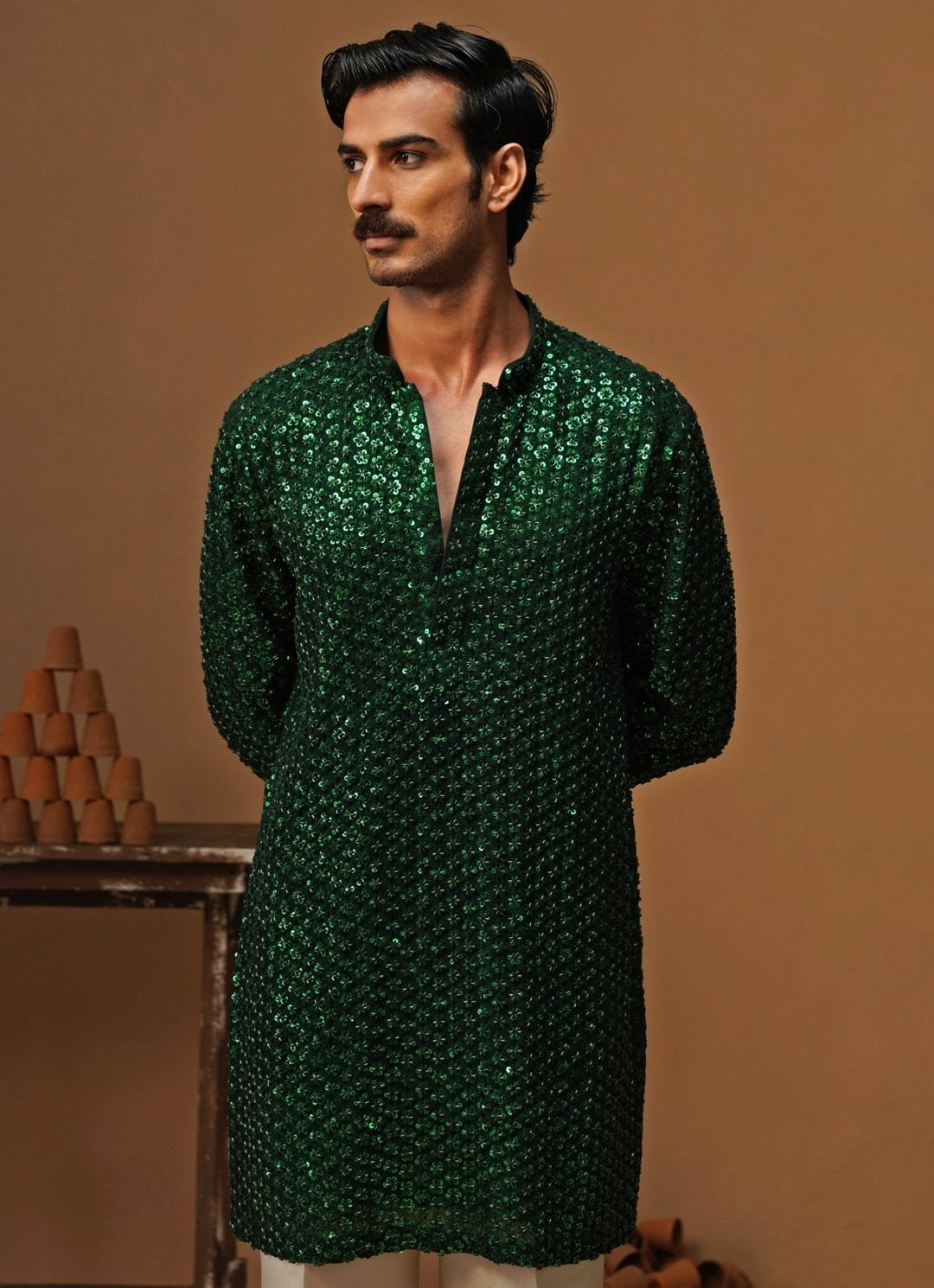 Kalpraag Emerald Green Georgette Short Kurta SetFabilicious Fashion