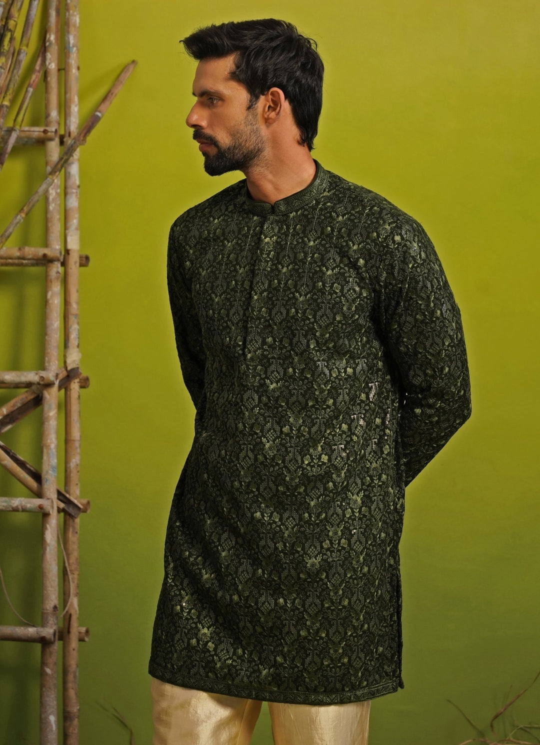 Emerald Green Georgette Short Kurta Set Kalpraag - Fabilicious Fashion