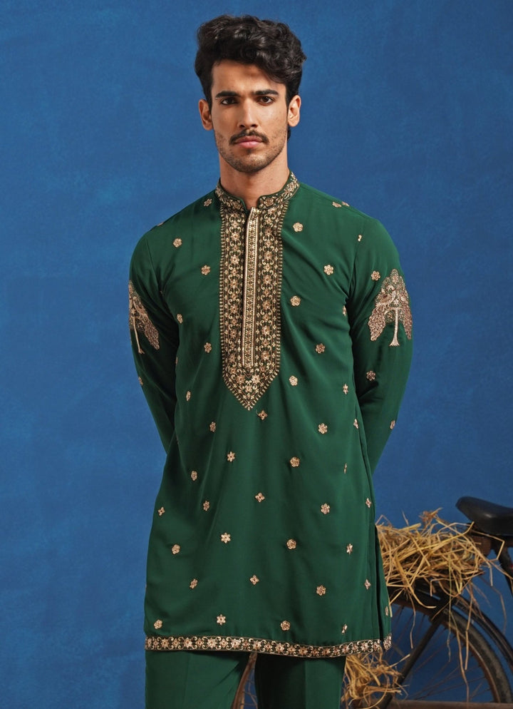 Emerald Green Georgette Short Kurta Set Kalpraag - Fabilicious Fashion