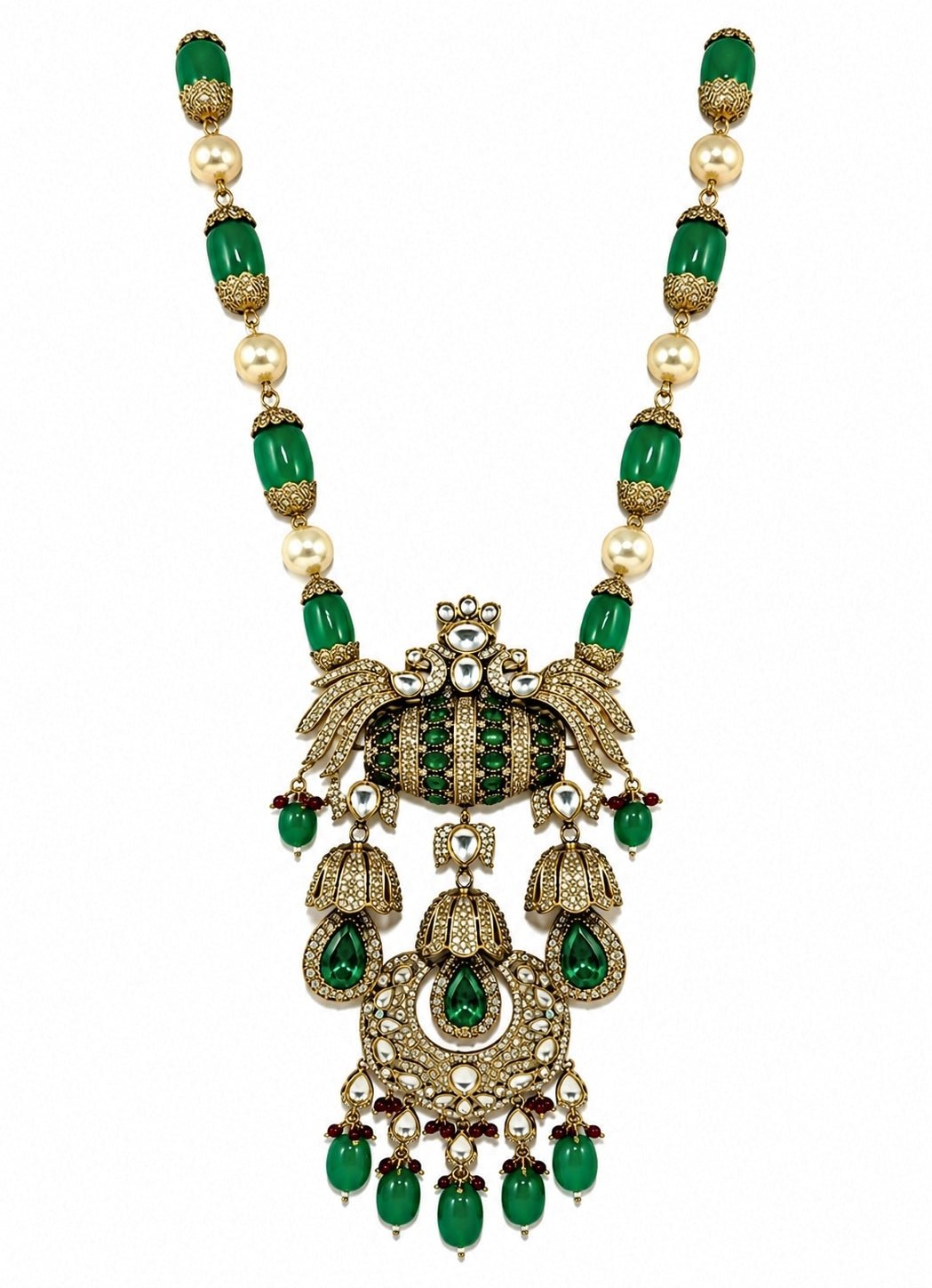 Vivinia By Vidhi Mehra Emerald Green Gold Plated Kundan Long Necklace SetFabilicious Fashion