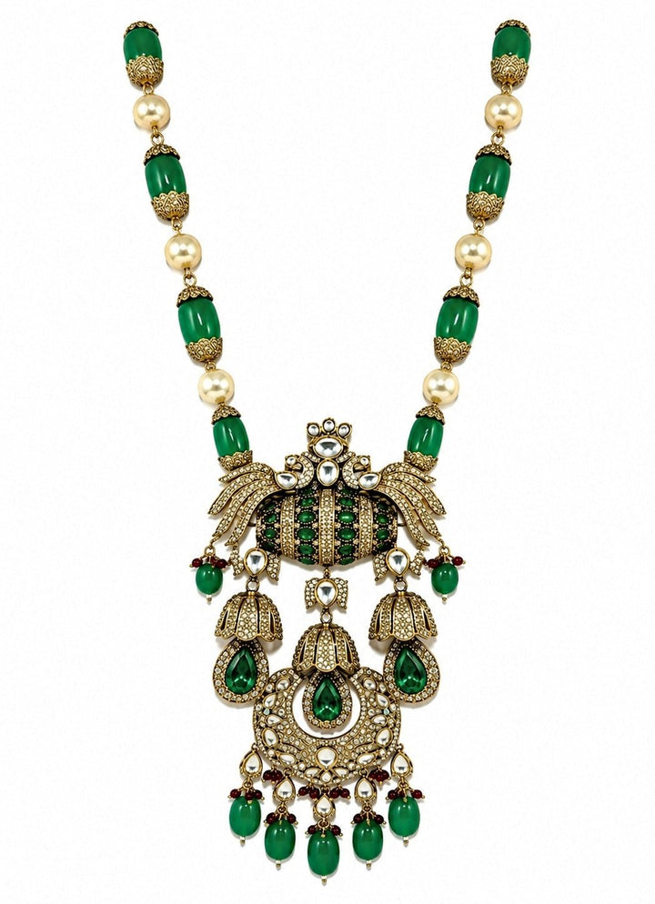 Vivinia By Vidhi Mehra Emerald Green Gold Plated Kundan Long Necklace SetFabilicious Fashion