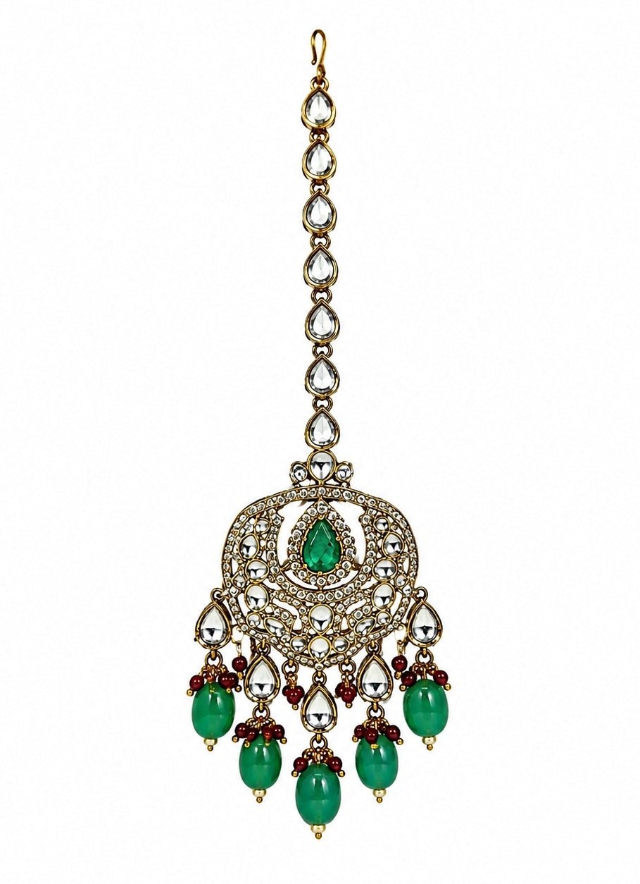 Vivinia By Vidhi Mehra Emerald Green Gold Plated Kundan Long Necklace SetFabilicious Fashion