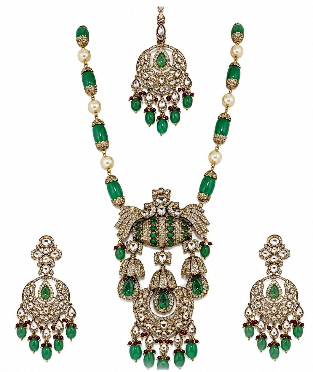 Vivinia By Vidhi Mehra Emerald Green Gold Plated Kundan Long Necklace SetFabilicious Fashion