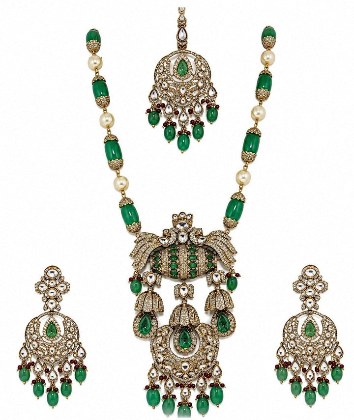 Vivinia By Vidhi Mehra Emerald Green Gold Plated Kundan Long Necklace SetFabilicious Fashion