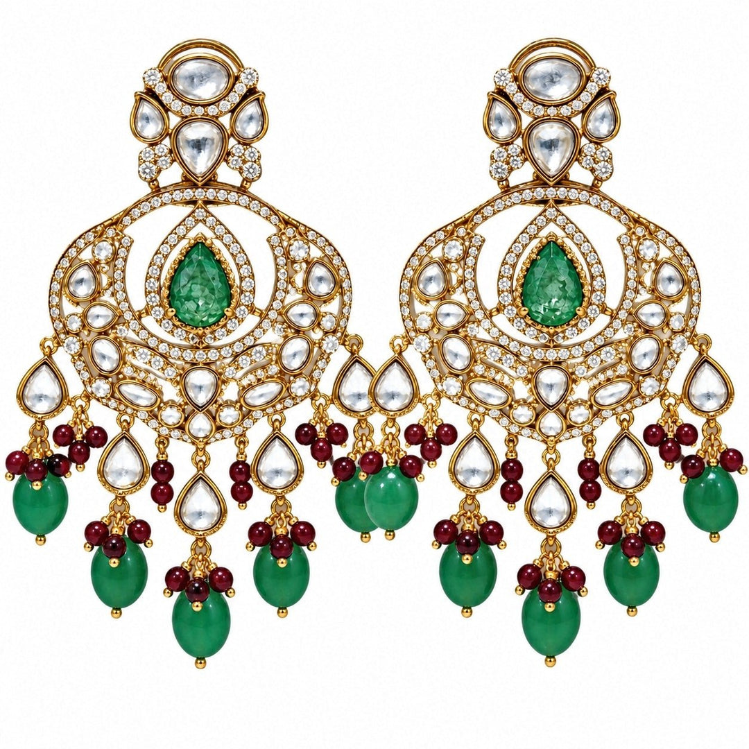 Vivinia By Vidhi Mehra Emerald Green Gold Plated Kundan Long Necklace SetFabilicious Fashion