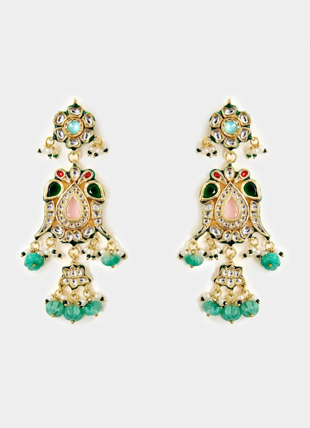 Emerald Green Green Drop Statement Earrings Vivinia By Vidhi Mehra - Fabilicious Fashion