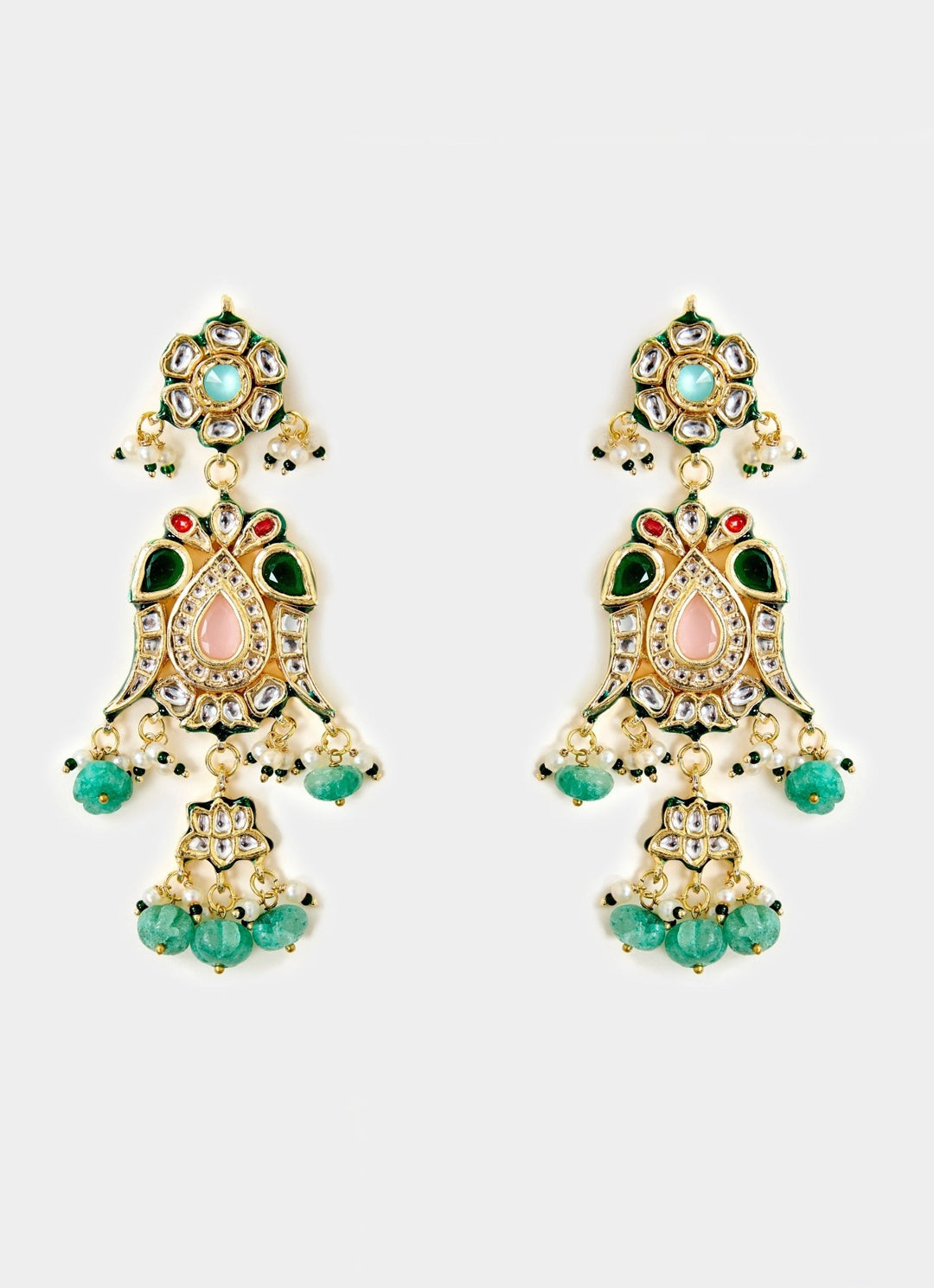 Emerald Green Green Drop Statement Earrings Vivinia By Vidhi Mehra - Fabilicious Fashion