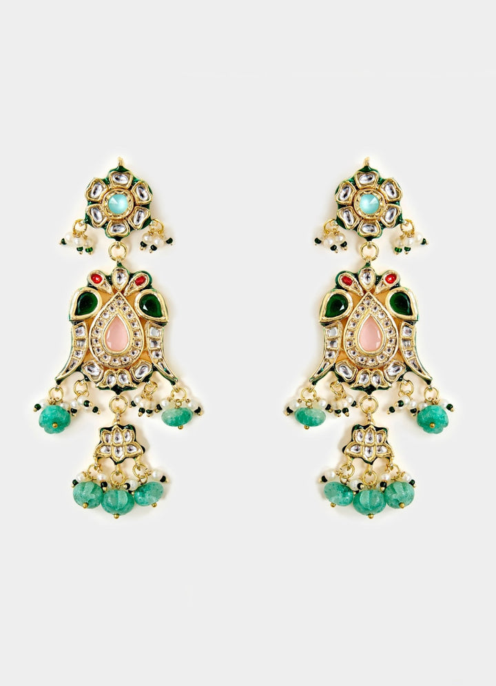 Emerald Green Green Drop Statement Earrings Vivinia By Vidhi Mehra - Fabilicious Fashion