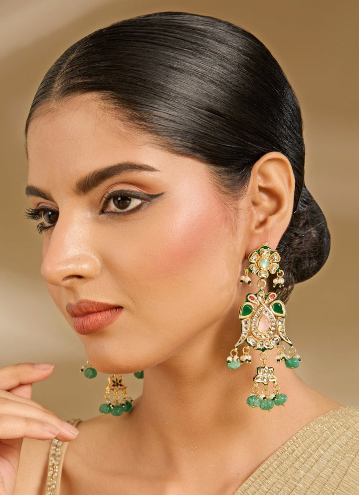 Emerald Green Green Drop Statement Earrings Vivinia By Vidhi Mehra - Fabilicious Fashion