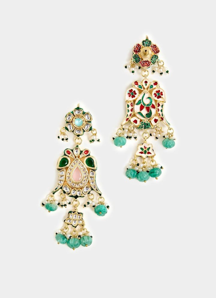 Emerald Green Green Drop Statement Earrings Vivinia By Vidhi Mehra - Fabilicious Fashion