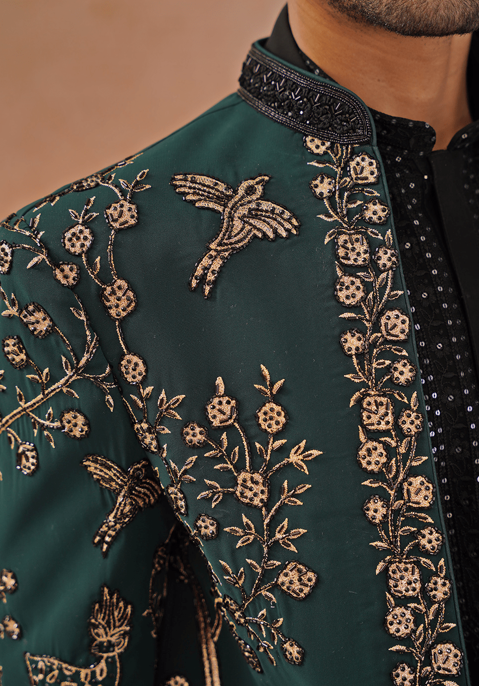Emerald Green Indo Western Sherwani Set With Dupatta Kalpraag - Fabilicious Fashion