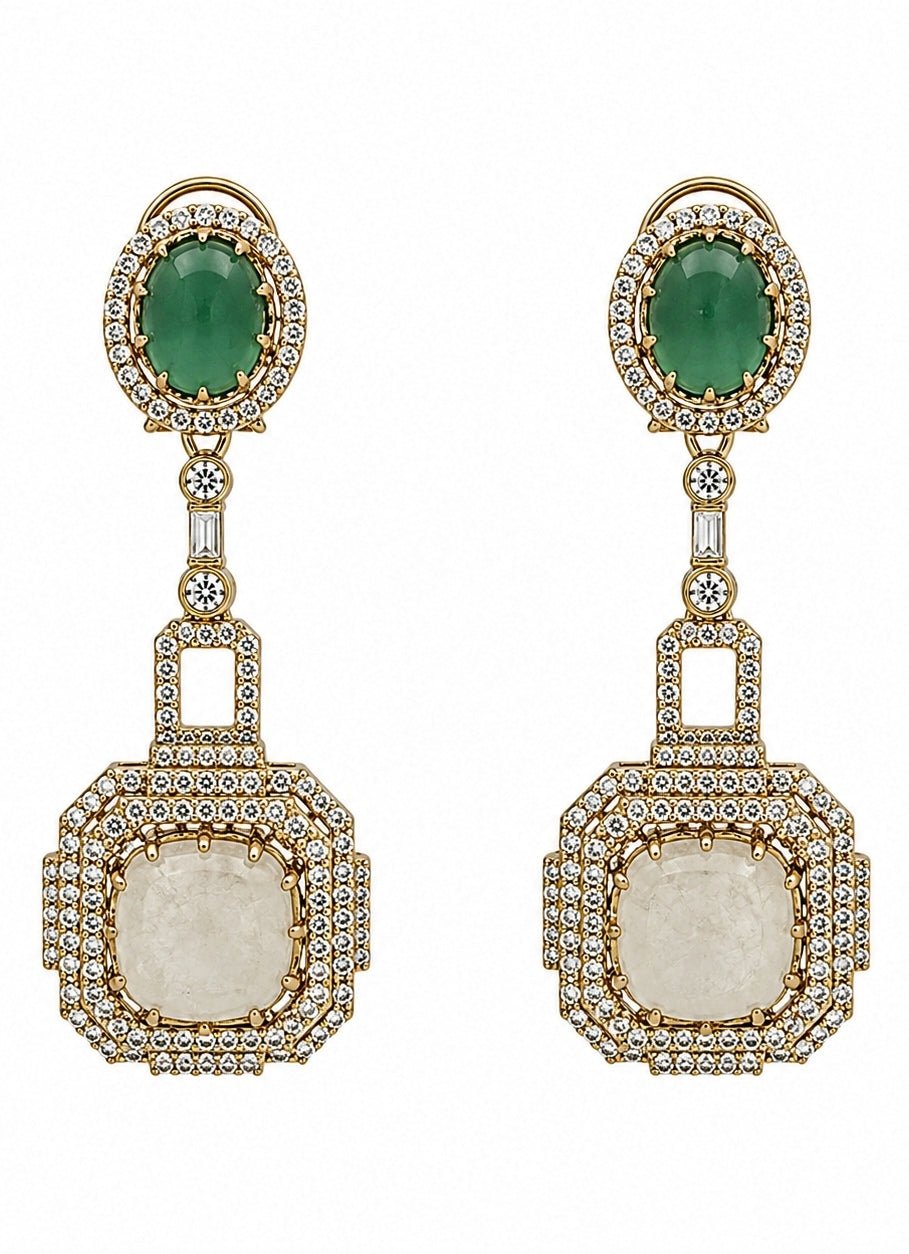 Vivinia By Vidhi Mehra Emerald Green &amp; Ivory Drop EarringsFabilicious Fashion