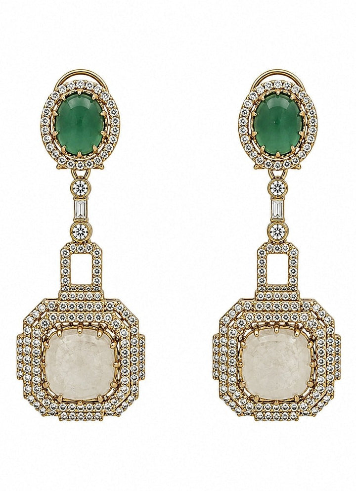 Vivinia By Vidhi Mehra Emerald Green &amp; Ivory Drop EarringsFabilicious Fashion