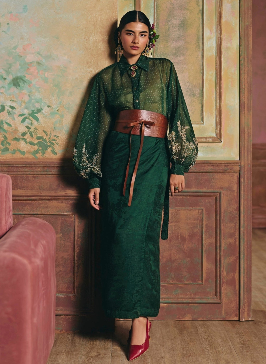 Paulmi and Harsh Emerald Green Jacquard Skirt SetFabilicious Fashion