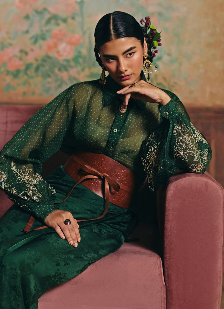 Paulmi and Harsh Emerald Green Jacquard Skirt SetFabilicious Fashion