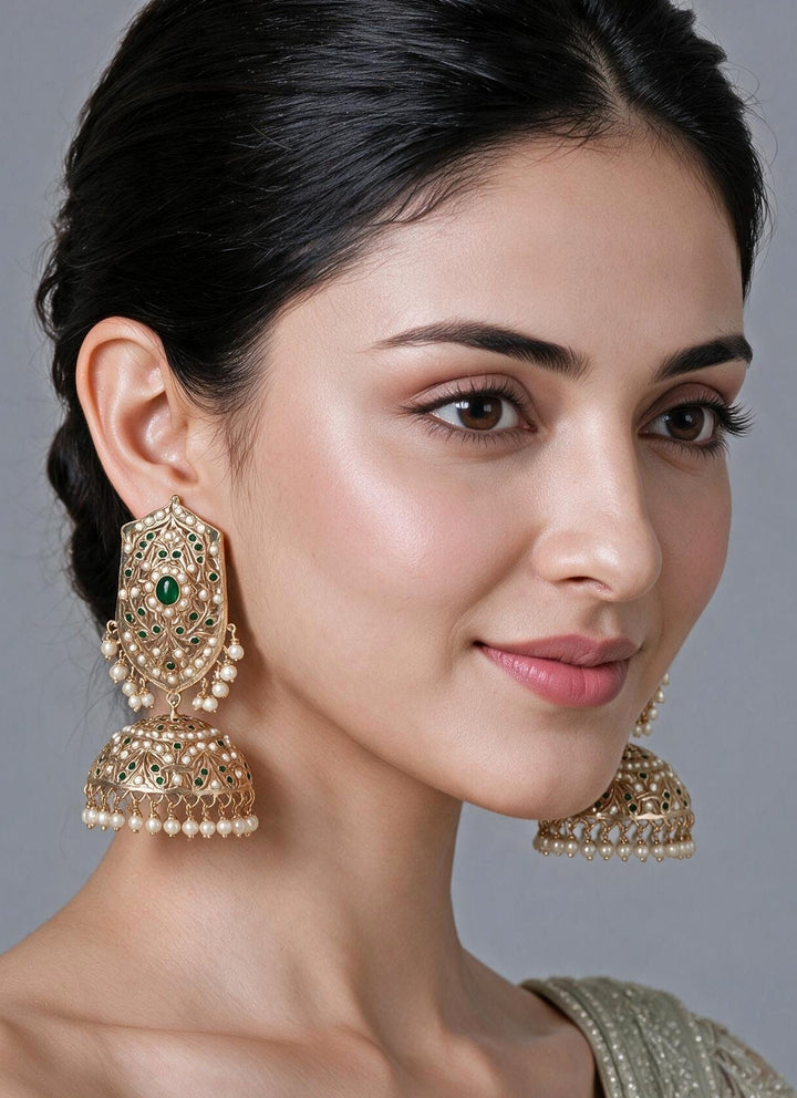 Vivinia By Vidhi Mehra Emerald Green Jadau Pearl JhumkaFabilicious Fashion
