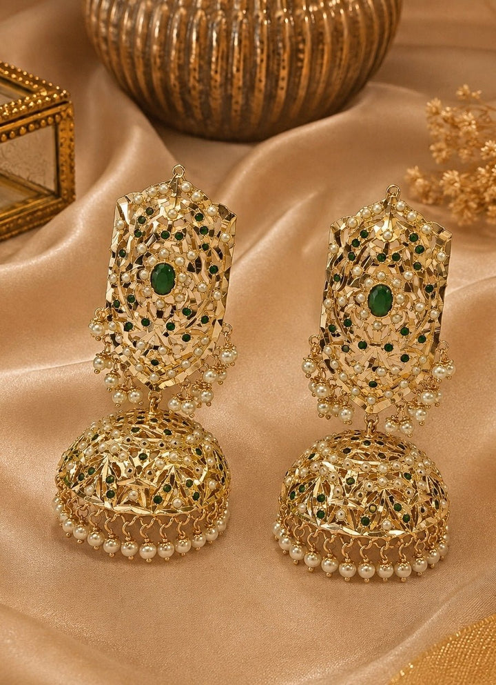 Vivinia By Vidhi Mehra Emerald Green Jadau Pearl JhumkaFabilicious Fashion