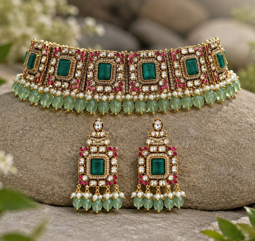 Vivinia by Vidhi Mehra Emerald Green Kundan Choker SetFabilicious Fashion