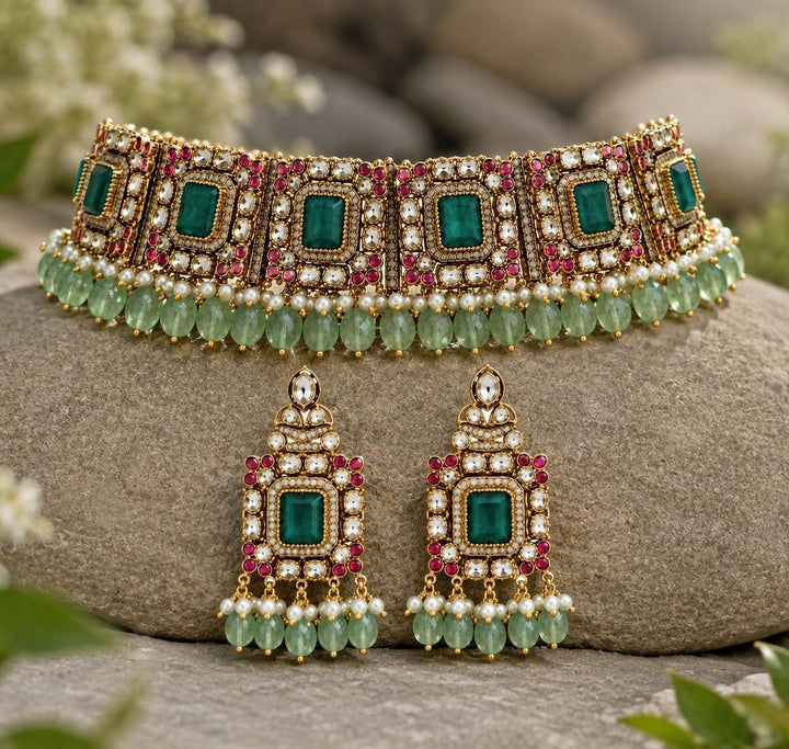Vivinia by Vidhi Mehra Emerald Green Kundan Choker SetFabilicious Fashion