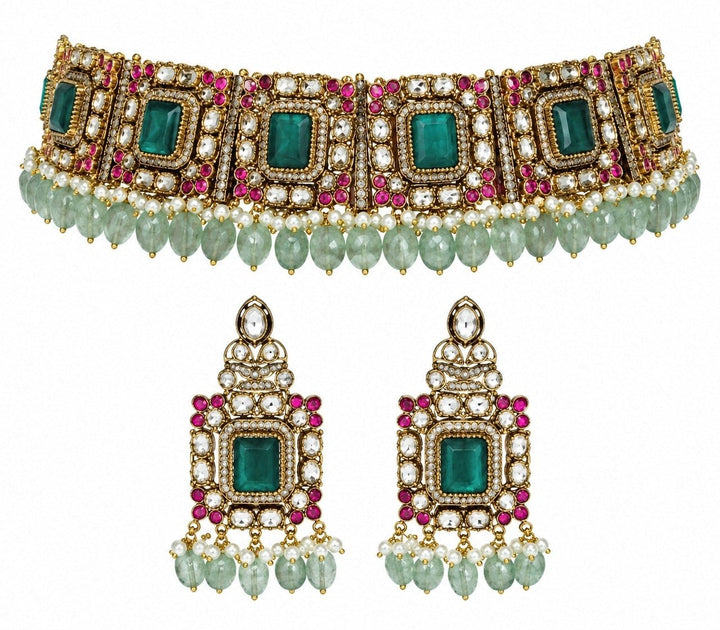 Vivinia by Vidhi Mehra Emerald Green Kundan Choker SetFabilicious Fashion