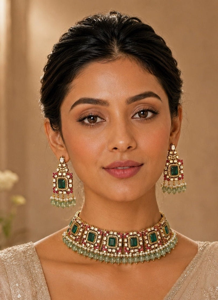 Vivinia by Vidhi Mehra Emerald Green Kundan Choker SetFabilicious Fashion