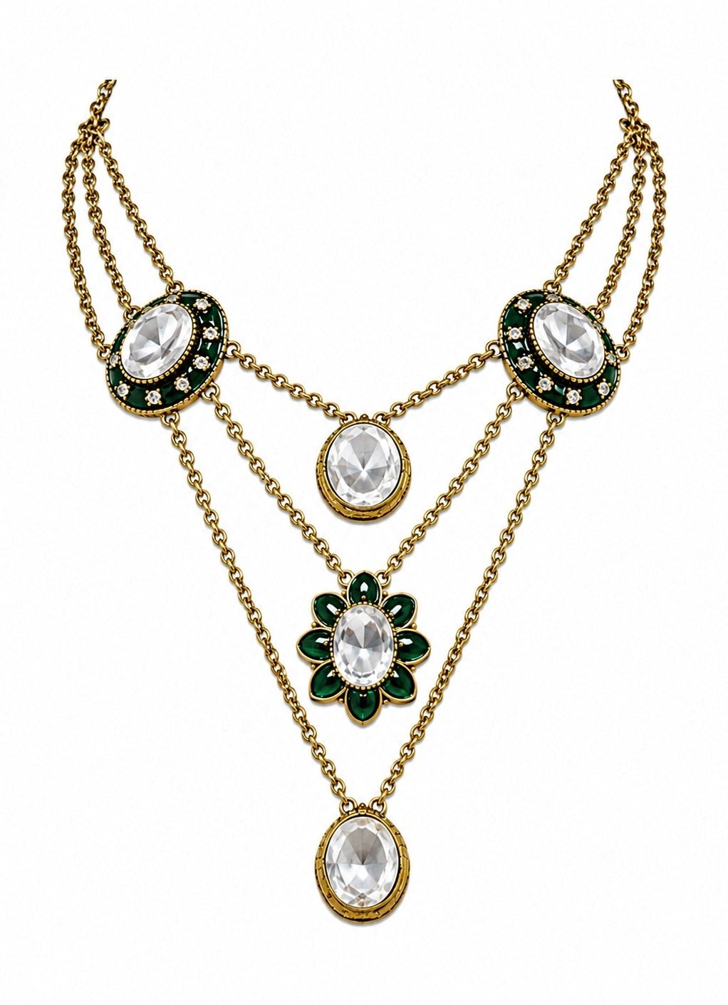 Vivinia by Vidhi Mehra Emerald Green Kundan Layered Necklace SetFabilicious Fashion