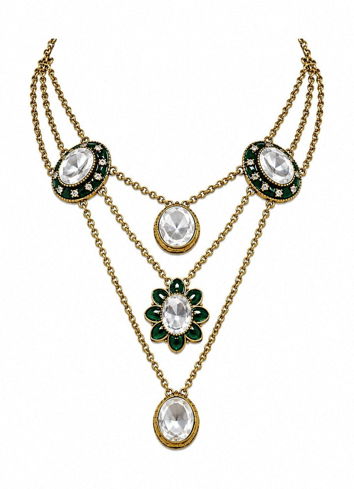 Vivinia by Vidhi Mehra Emerald Green Kundan Layered Necklace SetFabilicious Fashion