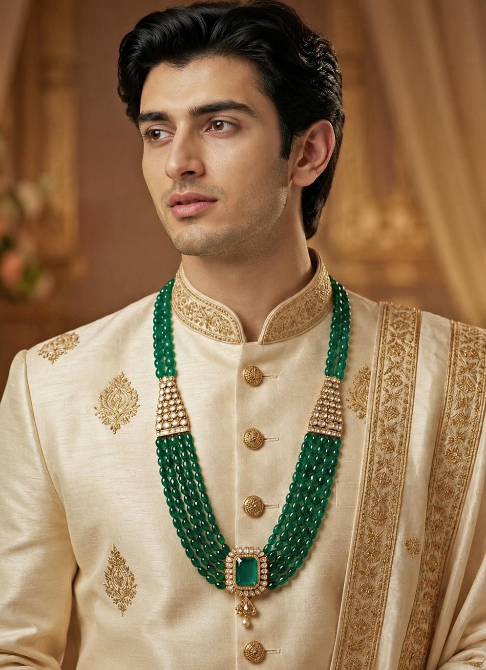 Vivinia By Vidhi Mehra Emerald Green Kundan Polki Groom NecklaceFabilicious Fashion