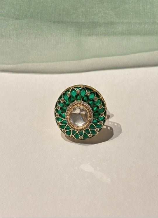 Naymee Emerald Green Kundan RingFabilicious Fashion