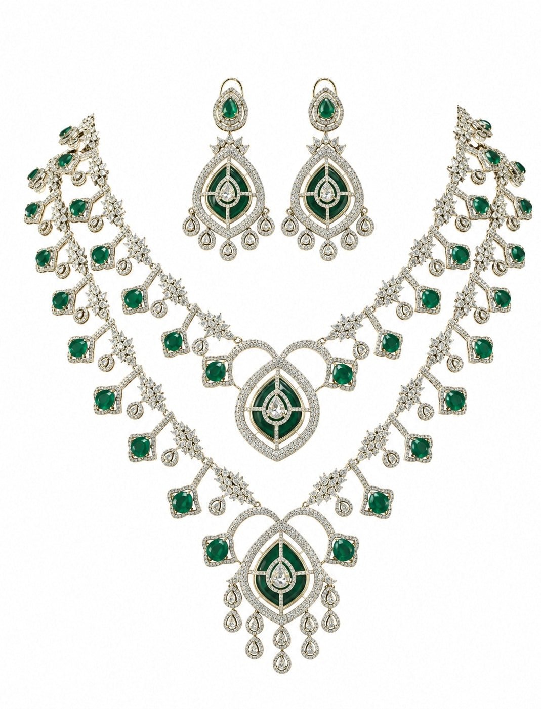 Vivinia by Vidhi Mehra Emerald Green Layered Statement Necklace SetFabilicious Fashion