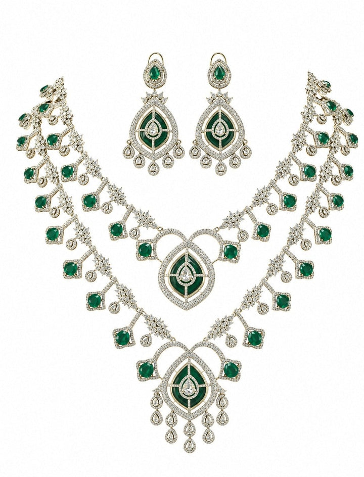 Vivinia by Vidhi Mehra Emerald Green Layered Statement Necklace SetFabilicious Fashion