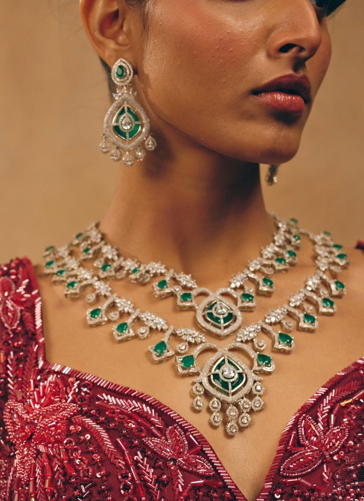 Vivinia by Vidhi Mehra Emerald Green Layered Statement Necklace SetFabilicious Fashion