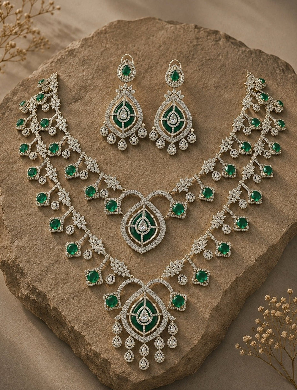 Vivinia by Vidhi Mehra Emerald Green Layered Statement Necklace SetFabilicious Fashion