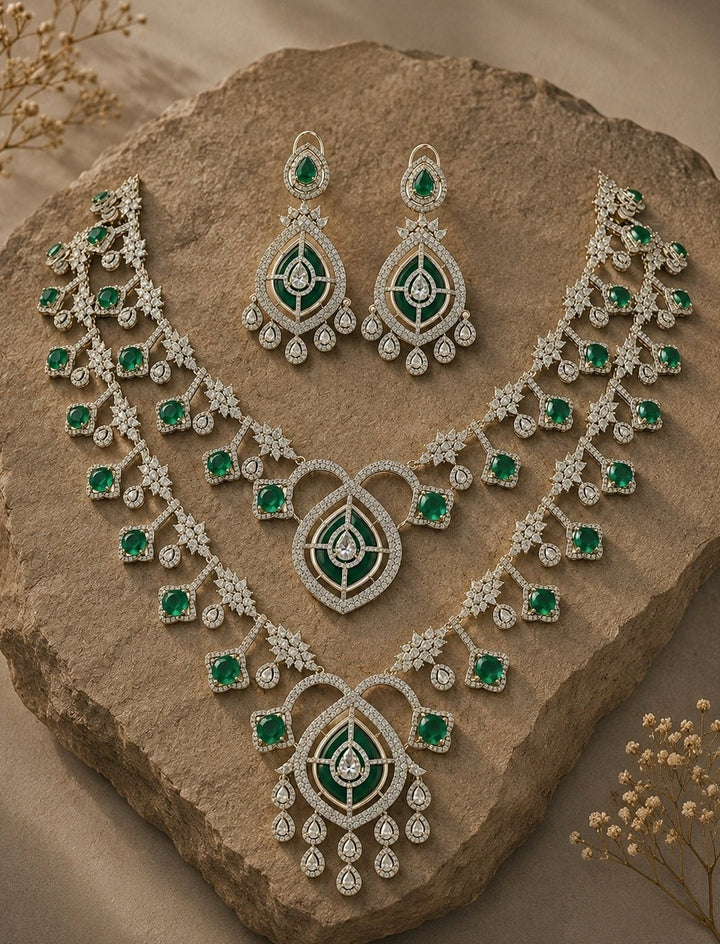 Vivinia by Vidhi Mehra Emerald Green Layered Statement Necklace SetFabilicious Fashion