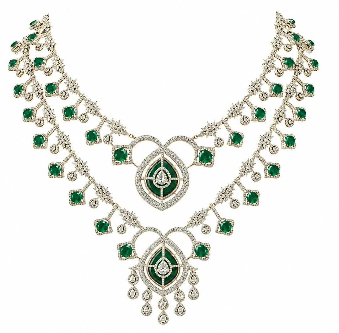 Vivinia by Vidhi Mehra Emerald Green Layered Statement Necklace SetFabilicious Fashion