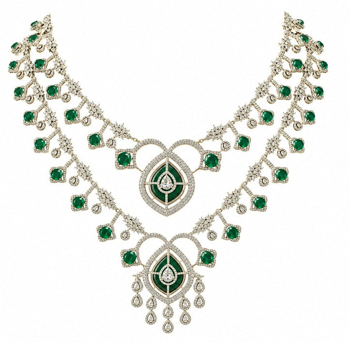 Vivinia by Vidhi Mehra Emerald Green Layered Statement Necklace SetFabilicious Fashion