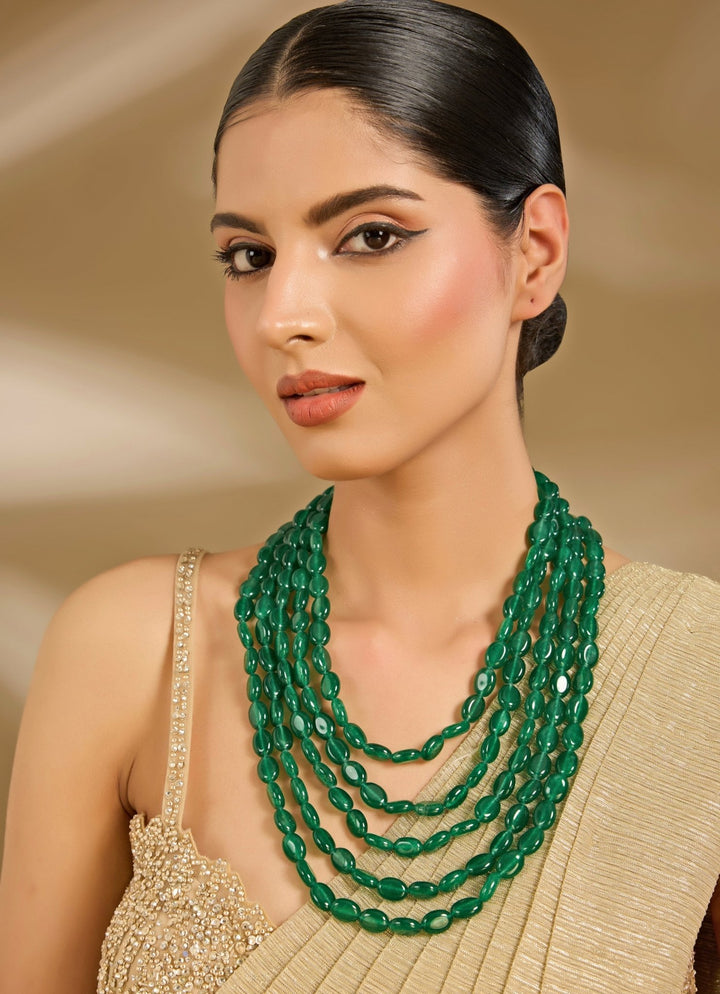 Emerald Green Layered Statement Necklace Vivinia By Vidhi Mehra - Fabilicious Fashion