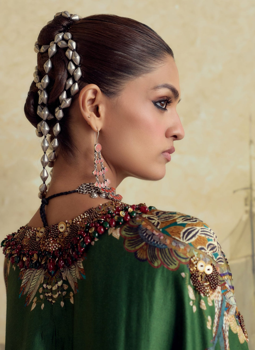 Prisho Emerald Green Modal Satin Drape Skirt Set With KaftanFabilicious Fashion